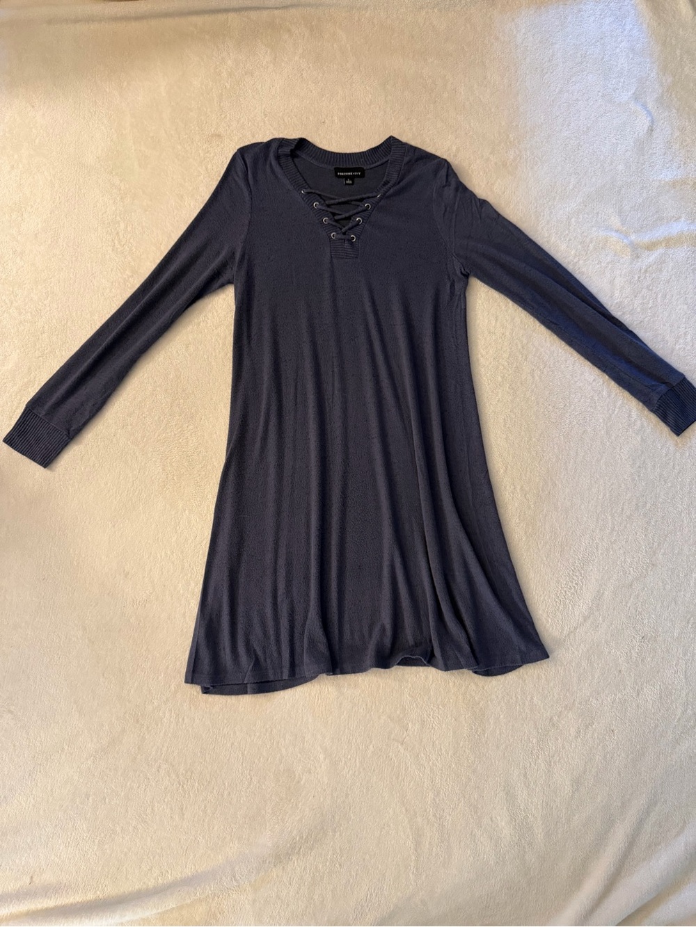 Fortune + Ivy Estelle Cozy Hacci Navy Lace Up Dress Size L